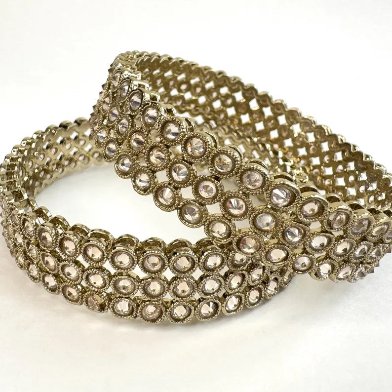 Antique Polki Kundan dull gold Bangles Pair , Punjabi bangles, Bridal bangles, Indian wedding jewelry,Pakistani, Polki Reverse AD bangles