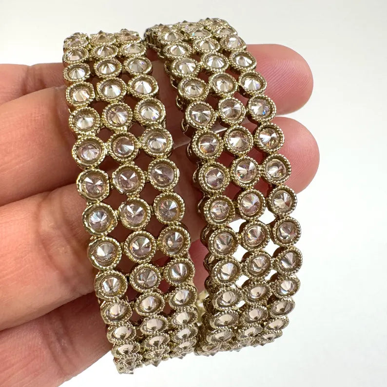 Antique Polki Kundan dull gold Bangles Pair , Punjabi bangles, Bridal bangles, Indian wedding jewelry,Pakistani, Polki Reverse AD bangles