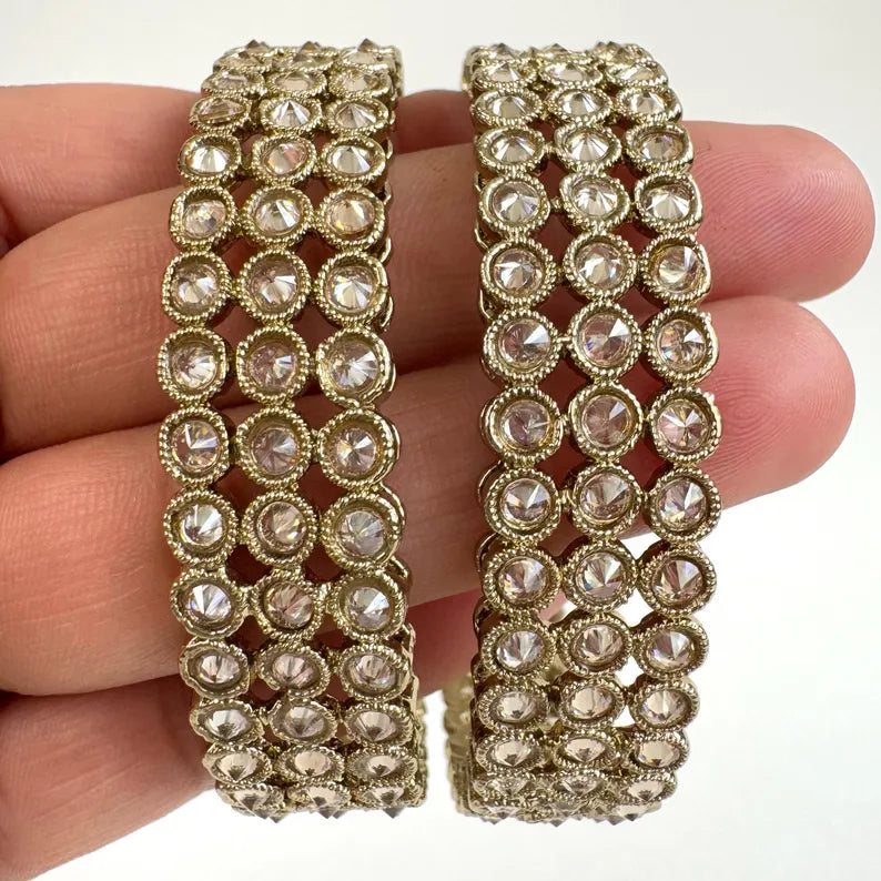 Antique Polki Kundan dull gold Bangles Pair , Punjabi bangles, Bridal bangles, Indian wedding jewelry,Pakistani, Polki Reverse AD bangles
