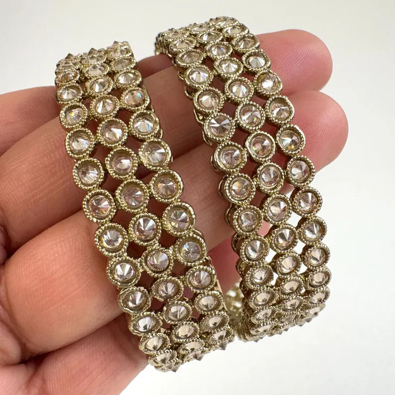 Antique Polki Kundan dull gold Bangles Pair , Punjabi bangles, Bridal bangles, Indian wedding jewelry,Pakistani, Polki Reverse AD bangles