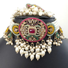Multi antique Polki Kundan Choker Necklace, Indian necklace set, Indian Pakistani Wedding Jewelry