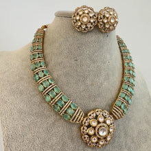 Mint Victorian Moissanite polki Cz diamond Necklace, Indian Bridal Jewelry, Bollywood Sabyasachi Designer necklace, Pakistani Wedding