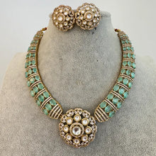 Mint Victorian Moissanite polki Cz diamond Necklace, Indian Bridal Jewelry, Bollywood Sabyasachi Designer necklace, Pakistani Wedding
