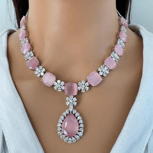 Pink TearDrop CZ diamond Necklace, Indian CZ diamond, Prom Jewelry, Mother of the Bride Teardrop Necklace, Bridesmaid, Graduation gift