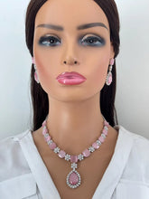 Pink TearDrop CZ diamond Necklace, Indian CZ diamond, Prom Jewelry, Mother of the Bride Teardrop Necklace, Bridesmaid, Graduation gift