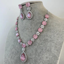 Pink TearDrop CZ diamond Necklace, Indian CZ diamond, Prom Jewelry, Mother of the Bride Teardrop Necklace, Bridesmaid, Graduation gift