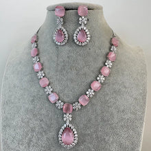 Pink TearDrop CZ diamond Necklace, Indian CZ diamond, Prom Jewelry, Mother of the Bride Teardrop Necklace, Bridesmaid, Graduation gift