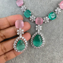 MintPink TearDrop CZ diamond Necklace, Indian CZ diamond, Prom Jewelry, Mother of the Bride Teardrop Necklace, Bridesmaid, Graduation gift