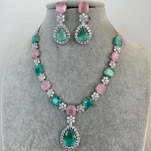 MintPink TearDrop CZ diamond Necklace, Indian CZ diamond, Prom Jewelry, Mother of the Bride Teardrop Necklace, Bridesmaid, Graduation gift