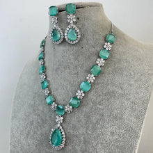 Mint TearDrop CZ diamond Necklace, Indian CZ diamond, Prom Jewelry, Mother of the Bride Teardrop Necklace, Bridesmaid, Graduation gift
