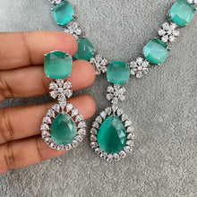 Mint TearDrop CZ diamond Necklace, Indian CZ diamond, Prom Jewelry, Mother of the Bride Teardrop Necklace, Bridesmaid, Graduation gift
