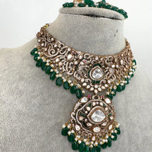 Green Bridal Mossinate Polki Victorian Necklace, Sabyasachi Necklace, Wedding necklace, Semi Precious Jewelry, Bollywood Celebrity Necklace