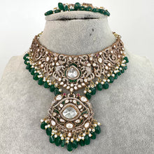 Green Bridal Mossinate Polki Victorian Necklace, Sabyasachi Necklace, Wedding necklace, Semi Precious Jewelry, Bollywood Celebrity Necklace