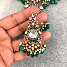 Green Bridal Mossinate Polki Victorian Necklace, Sabyasachi Necklace, Wedding necklace, Semi Precious Jewelry, Bollywood Celebrity Necklace