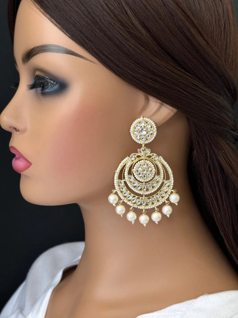 Bollywood Kundan dangle Earrings Indian long Earrings pearl Earrings Earrings Statement Earrings Long chandelier bridal earrings