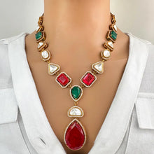 RubyGreen Doublet Victorian uncut polki CZ diamond Necklace,Sabyasachi Necklace,Statement Necklace,Semi Precious Necklace, Designer necklace