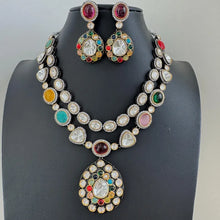 Multi Victorian CZ Stone Necklace/Sabyasachi Necklace/Kundan Jewelry Set/Indian wedding collection/Bridal Necklace/Pakistani Jewelry