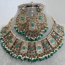 RamaGreen Antique Polki Kundan necklace set/Reverse Ad Necklace/Statement necklace/Indian/Punjabi Necklace/Pakistani Jewelry/Bridal necklace