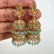 Gold Polki Jhumka, stone Jhumka, Indian Jewelry, Jhumka earrings, Gold earrings, double Jhumka earrings