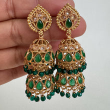 Gold Polki Jhumka, stone Jhumka, Indian Jewelry, Jhumka earrings, Gold earrings, double Jhumka earrings
