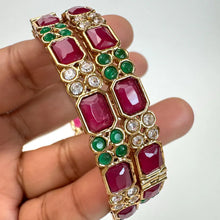 RubyGreen Kemp Stones Bangles/Antique gold Kada/ISouth Indian Wedding jewelry/Bridal bangles/temple jewelry/Openable bangles\Gift for Her