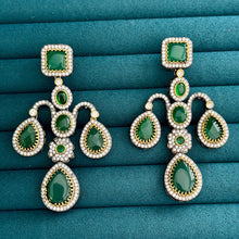 Sabyasachi-inspired monalisa stone and CZ earrings, Victorian earrings, designer earrings Sabhyasachi jewelry, statement long earrings