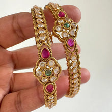 Set 2 RubyGreen Matt Gold CZ diamond bangles,Indian Amrapali bangles, Antique bangles,Temple Jewelry, South Indian bangles, Gift for her