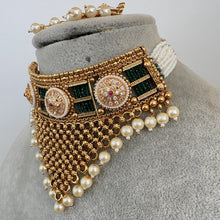 Ruby Green Pearl CZ diamond Gold Choker Necklace, Rajwadi choker, South Indian Jewelry, Indian Wedding Jewelry, Indian Pakistani