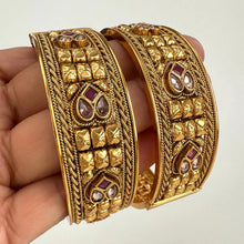 Ruby Polki Gold Kada bangles Pair ,Indian Amrapali bangles, Antique bangles, Temple Jewelry, South Indian bangles, Bridal Bangles