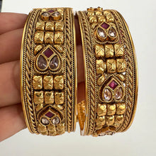 Ruby Polki Gold Kada bangles Pair ,Indian Amrapali bangles, Antique bangles, Temple Jewelry, South Indian bangles, Bridal Bangles