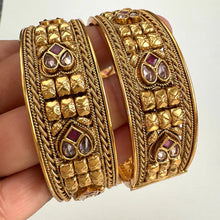 Ruby Polki Gold Kada bangles Pair ,Indian Amrapali bangles, Antique bangles, Temple Jewelry, South Indian bangles, Bridal Bangles
