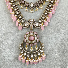 Pink Premium Quality Victorian Moissanite Polki Kundan Necklace/Statement Long Set/Semi Precious/Rani Haar/Indian wedding/Bridal Collection