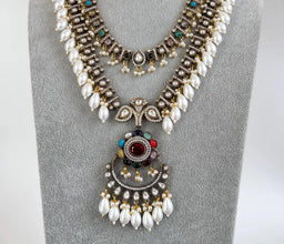 Navratan Premium Quality Victorian Moissanite Polki Kundan Necklace/Statement Long /Semi Precious/Rani Haar/Indian wedding/Bridal Collection
