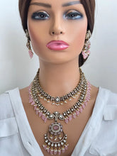Pink Premium Quality Victorian Moissanite Polki Kundan Necklace/Statement Long Set/Semi Precious/Rani Haar/Indian wedding/Bridal Collection