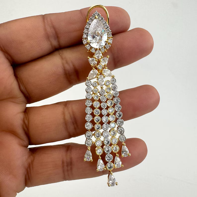 2 Tone Gold American Diamond earrings/Indian Jewelry/Pakistani Jewelry/Indian CZ earrings/AD earrings/Statement earrings/Gift for her