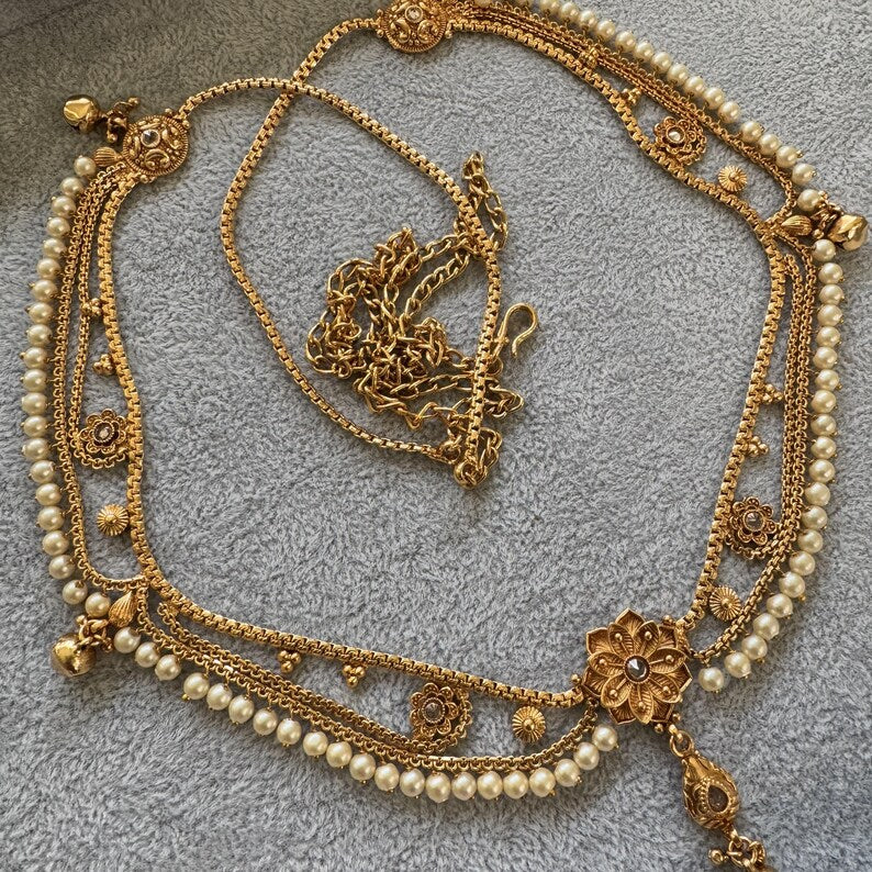 Delicate gold plated polki Belly Chain/Belly chain/Belt/Indian waist belt/Kamarpatta/waist chain/jewelry belt/Kamarbandh/Pearl Belt/Polki
