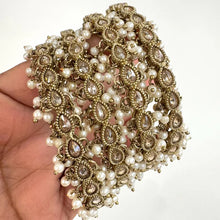 Restocked Bollywood Style Polki Kundan antique finish Pearl Bangles (4pcs) Punjabi Pearl bangles/Bridal bangles/wedding jewelry/pakistani