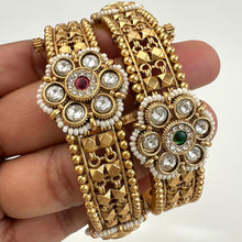 RubyGreen Antique Gold Openable Bangles Pair,Amrapali bangles,Rajwadi Antique bangles, Temple Jewelry, South Indian bangles, Bridal Bangles