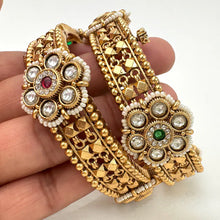 RubyGreen Antique Gold Openable Bangles Pair,Amrapali bangles,Rajwadi Antique bangles, Temple Jewelry, South Indian bangles, Bridal Bangles