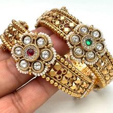 RubyGreen Antique Gold Openable Bangles Pair,Amrapali bangles,Rajwadi Antique bangles, Temple Jewelry, South Indian bangles, Bridal Bangles