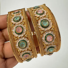 Classic Mint Pink Gold plated Openable bangles Pair\Statement Kadas/Gold Bangles/Bridal Bangles/Indian Wedding/Pakistani/Punjabi, Gold Kadas