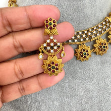 RubyGreen Matt Gold CZ Diamond Antique necklace, wedding jewelry South Indian, Jewelry Wedding necklace, Bridal necklace, Kemp Necklace