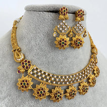RubyGreen Matt Gold CZ Diamond Antique necklace, wedding jewelry South Indian, Jewelry Wedding necklace, Bridal necklace, Kemp Necklace