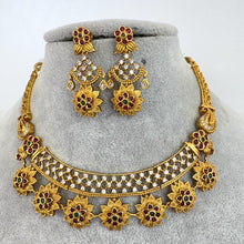 RubyGreen Matt Gold CZ Diamond Antique necklace, wedding jewelry South Indian, Jewelry Wedding necklace, Bridal necklace, Kemp Necklace