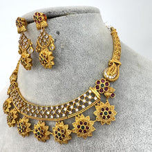 RubyGreen Matt Gold CZ Diamond Antique necklace, wedding jewelry South Indian, Jewelry Wedding necklace, Bridal necklace, Kemp Necklace
