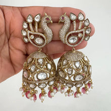 Victorian Moissanite CZ Diamond Peacock Large Jhumka/Statement Earrings\CZ Indian Jhumka/Indian Earrings/Indian wedding/Gift for her