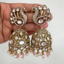 Victorian Moissanite CZ Diamond Peacock Large Jhumka/Statement Earrings\CZ Indian Jhumka/Indian Earrings/Indian wedding/Gift for her