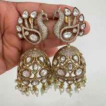 Victorian Moissanite CZ Diamond Peacock Large Jhumka/Statement Earrings\CZ Indian Jhumka/Indian Earrings/Indian wedding/Gift for her