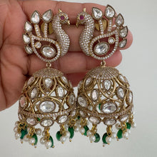 Victorian Moissanite CZ Diamond Peacock Large Jhumka/Statement Earrings\CZ Indian Jhumka/Indian Earrings/Indian wedding/Gift for her