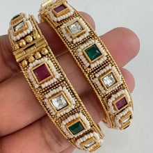 Set of 2 Ruby Emerald Kundan Gold Bangles(2 PC)/Indian Bangles/Kundan bangles/Indian wedding/bridal jewelry/Openable Gold bangles